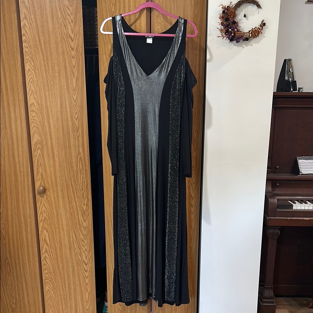 VENUS Black and Gray Sleeveless Maxi Slip Dress
